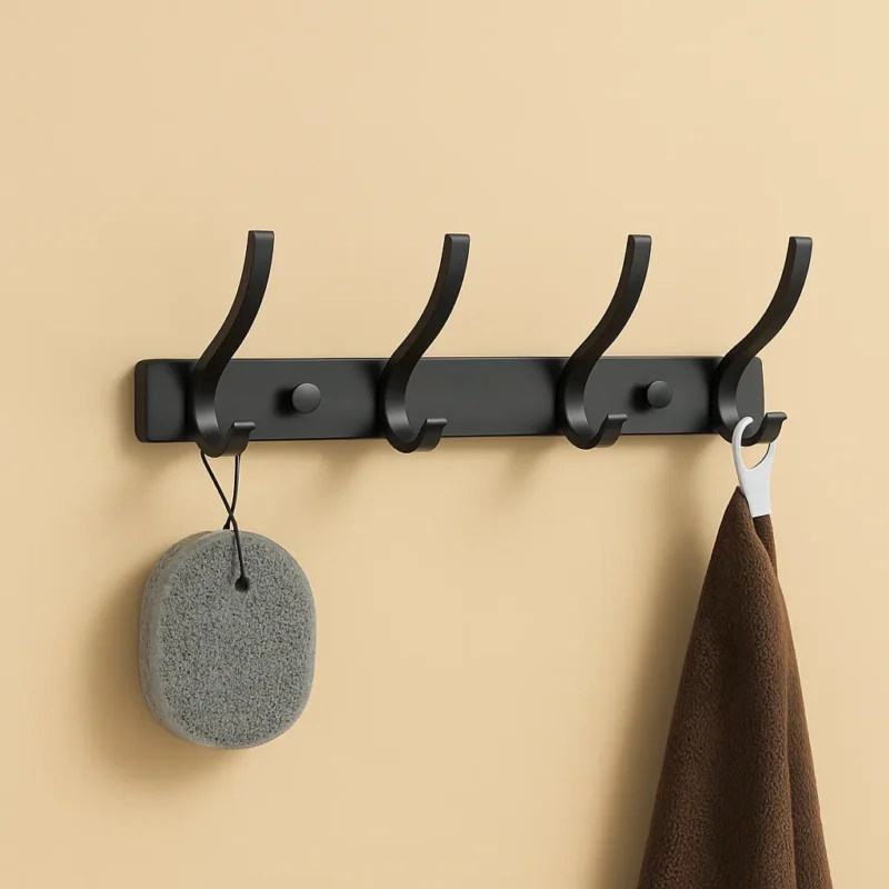 Porte-manteau mural aluminium noir 4 crochets