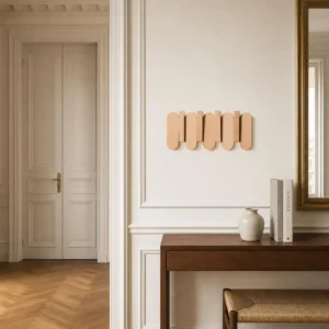 Porte-manteau mural arrondi en chêne clair 4 crochets