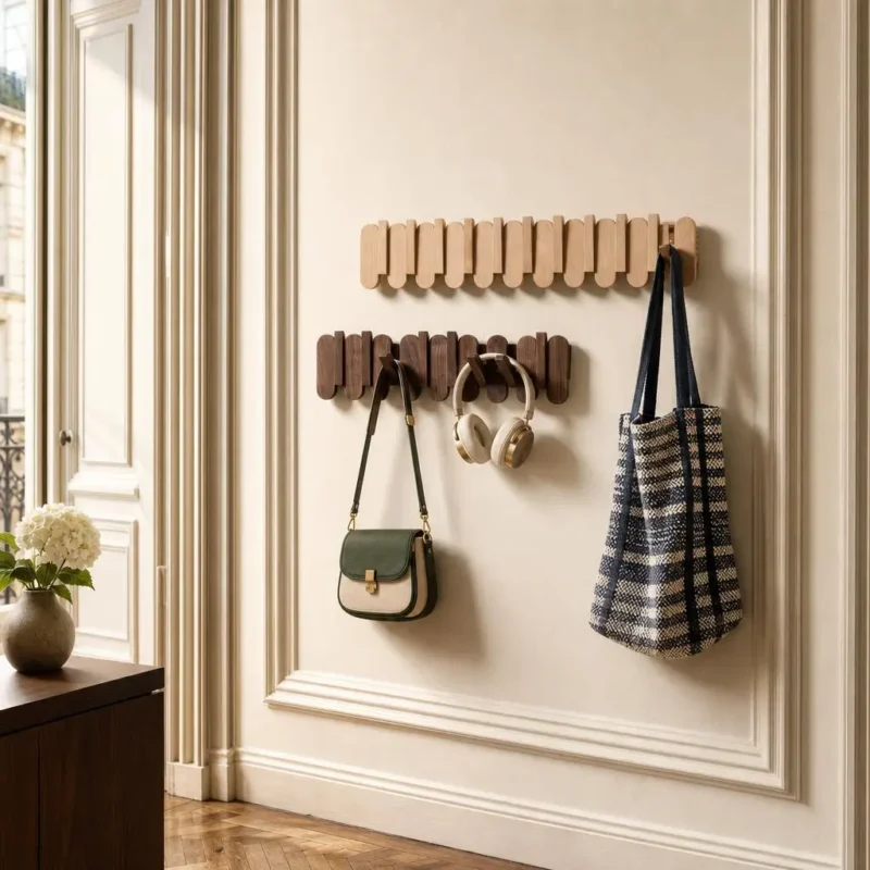 Porte-manteau mural arrondi en chêne clair 4 crochets