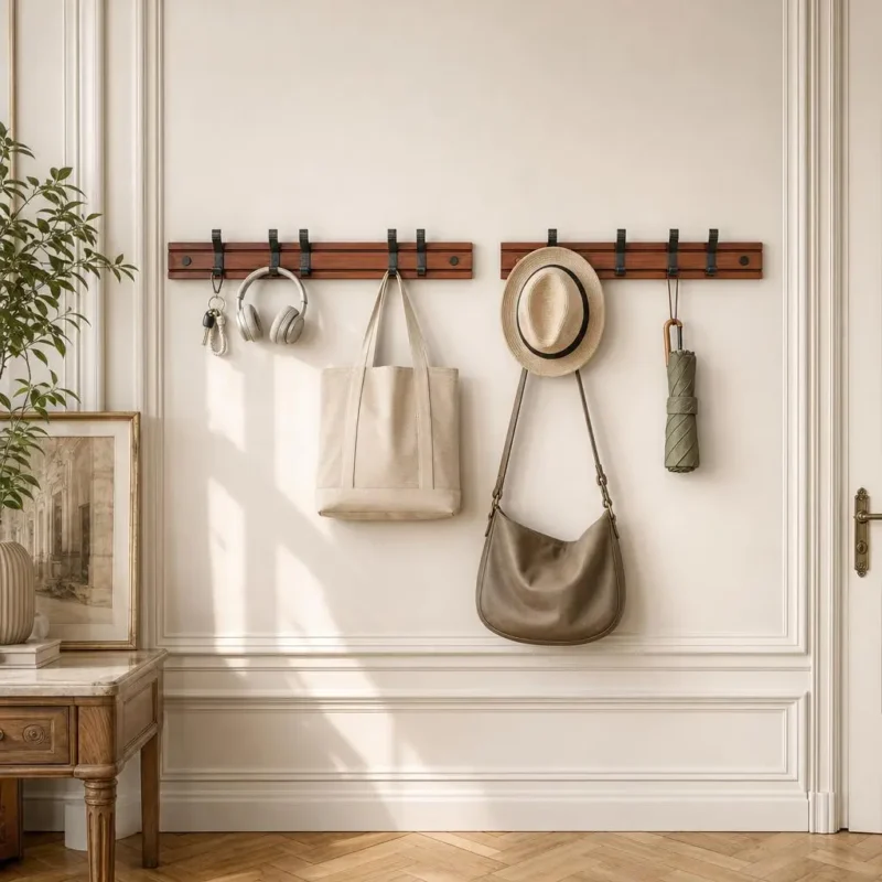 Porte-manteau mural bambou foncé 4 crochets