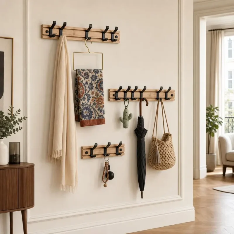 Porte-manteau mural bambou foncé 4 crochets