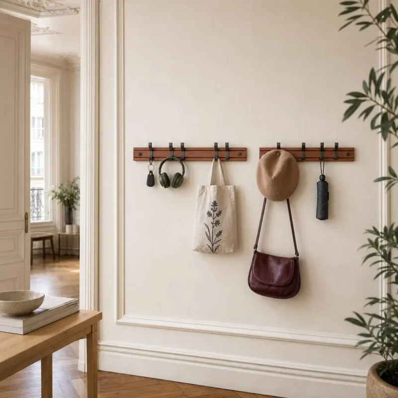 Porte-manteau mural bambou foncé 4 crochets