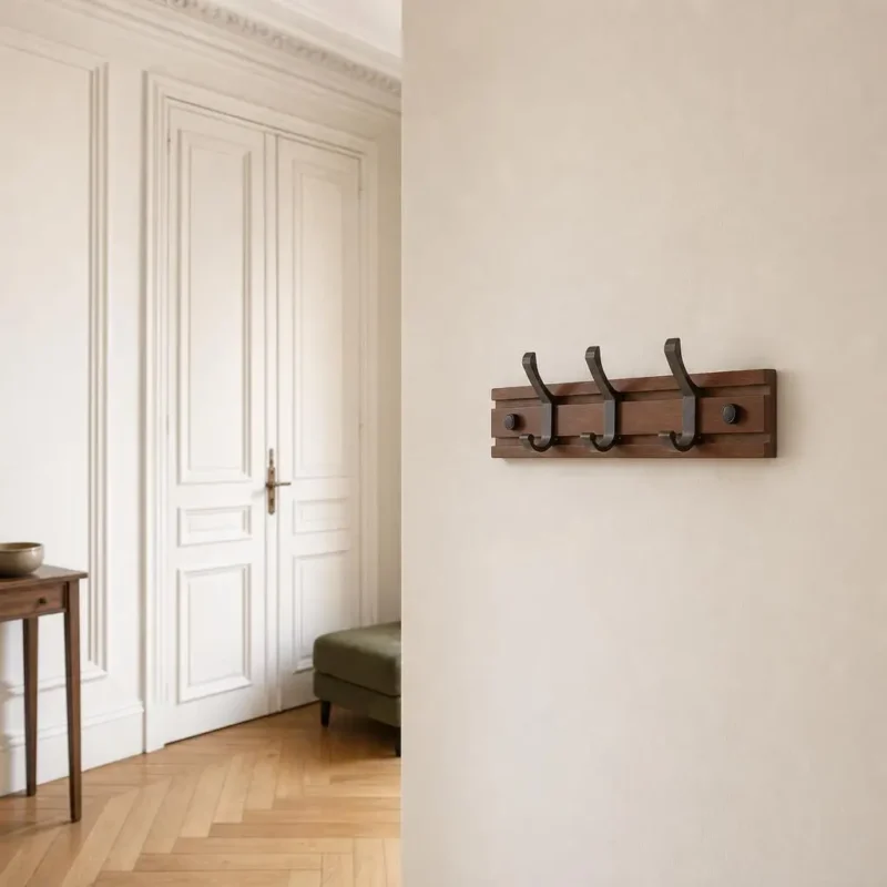Porte-manteau mural bambou foncé 4 crochets