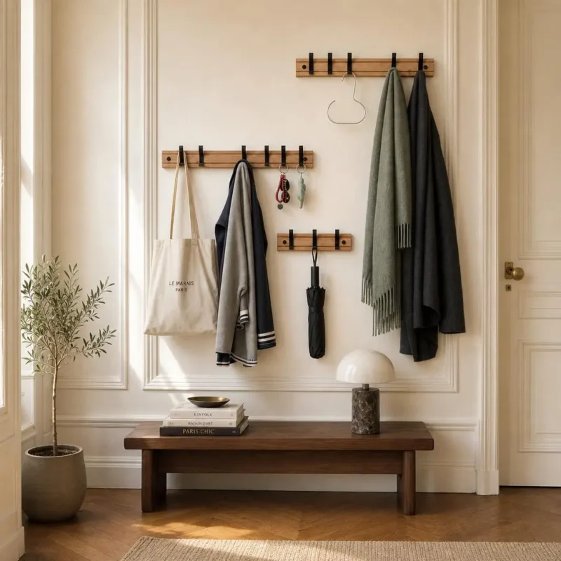 Porte-manteau mural en bambou naturel 4 crochets
