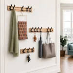 Porte-manteau mural en bambou naturel 4 crochets