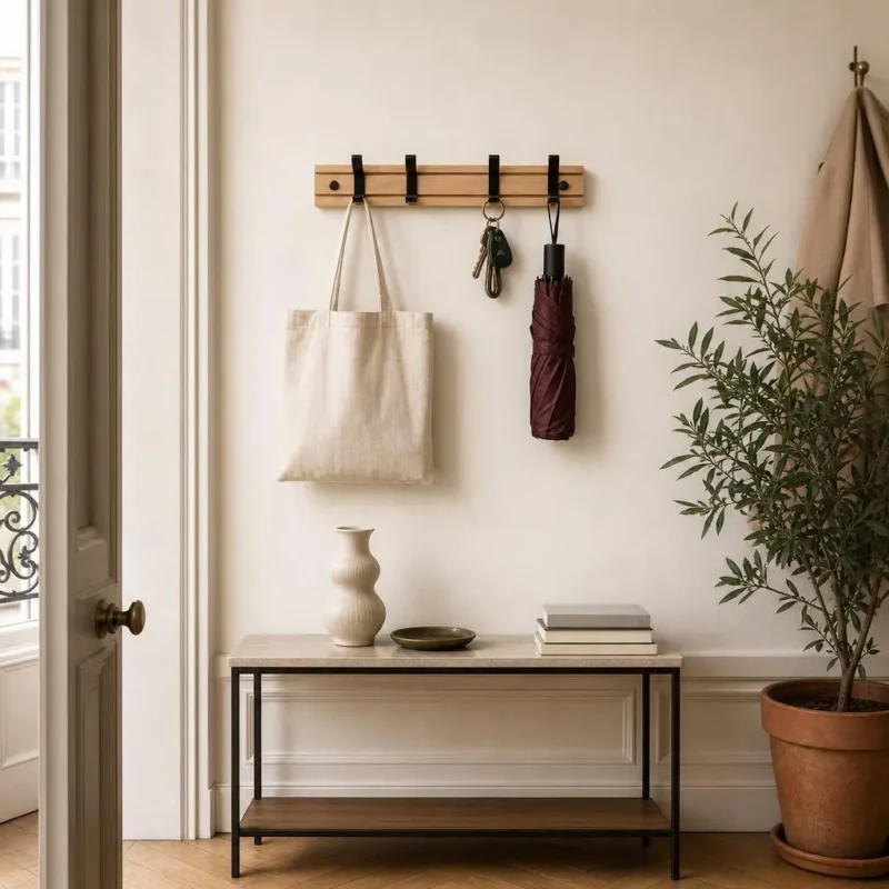 Porte-manteau mural en bambou naturel 4 crochets