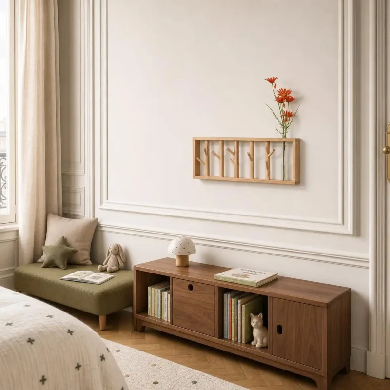 Porte-manteau mural en bois 8 crochets