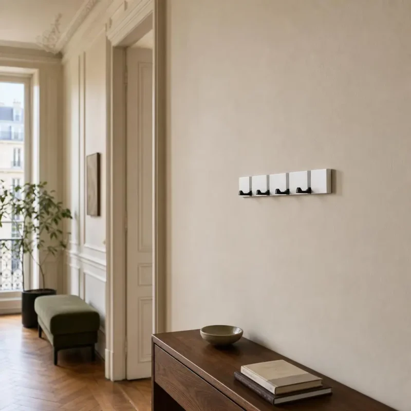 Porte-manteau mural bois blanc 4 crochets pliables