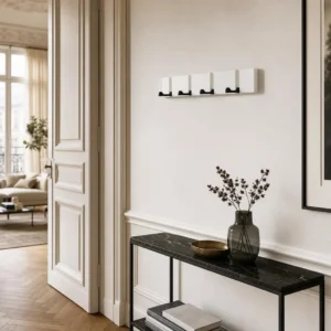 Porte-manteau mural bois blanc 4 crochets pliables
