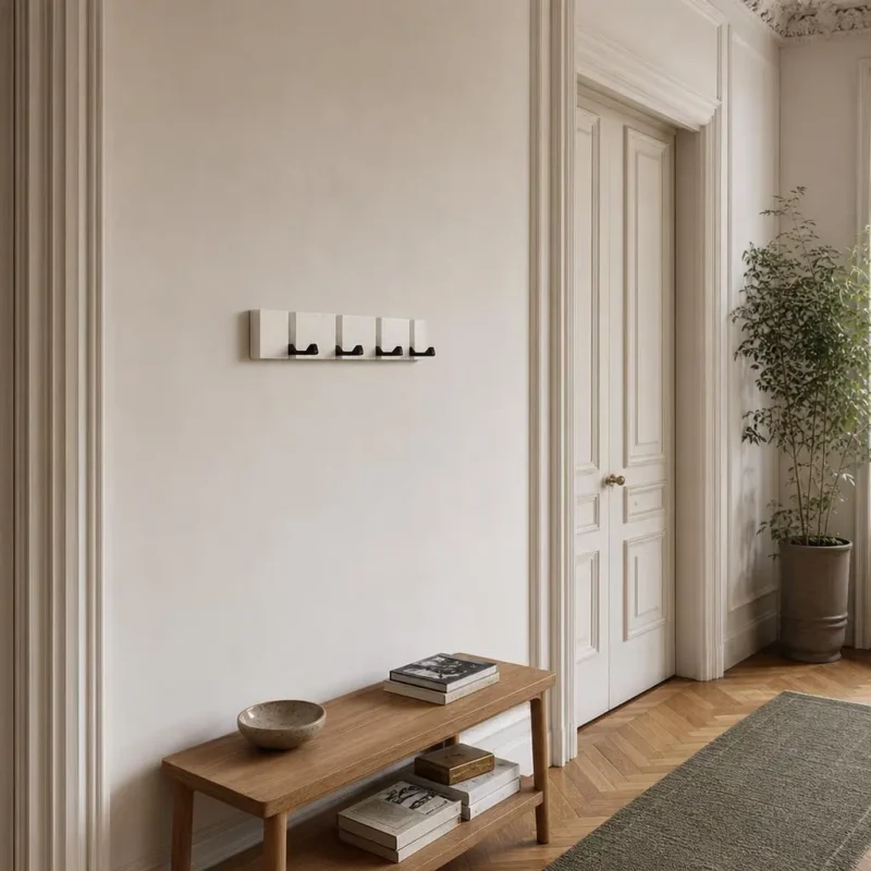 Porte-manteau mural bois blanc 4 crochets pliables
