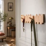 Porte-manteau mural bois clair 4 crochets