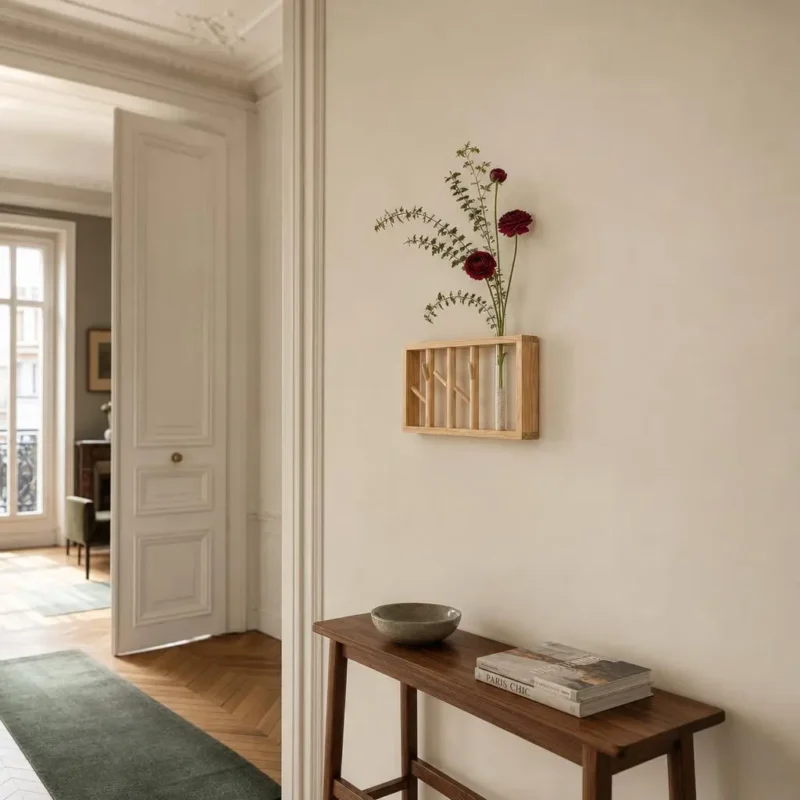 Porte-manteau mural bois clair 5 crochets style naturel