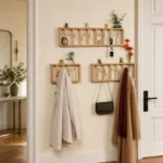 Porte-manteau mural bois clair 5 crochets style naturel