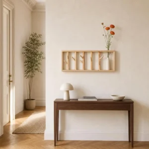 Porte-manteau mural en bois clair 8 crochets finition naturelle
