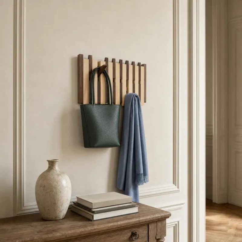 Porte-manteau mural bois clair carré