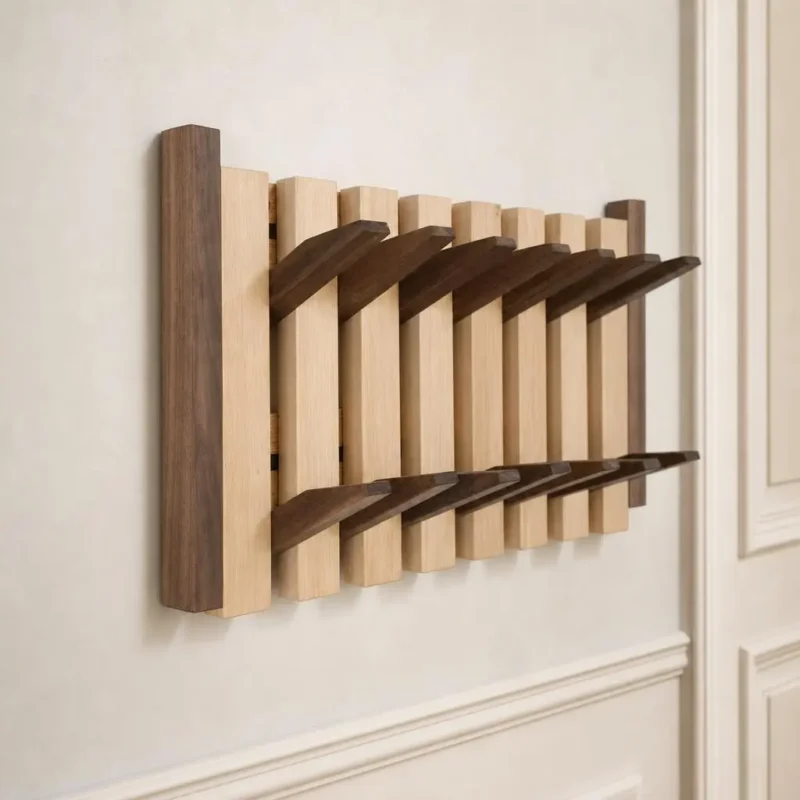 Porte-manteau mural bois clair carré