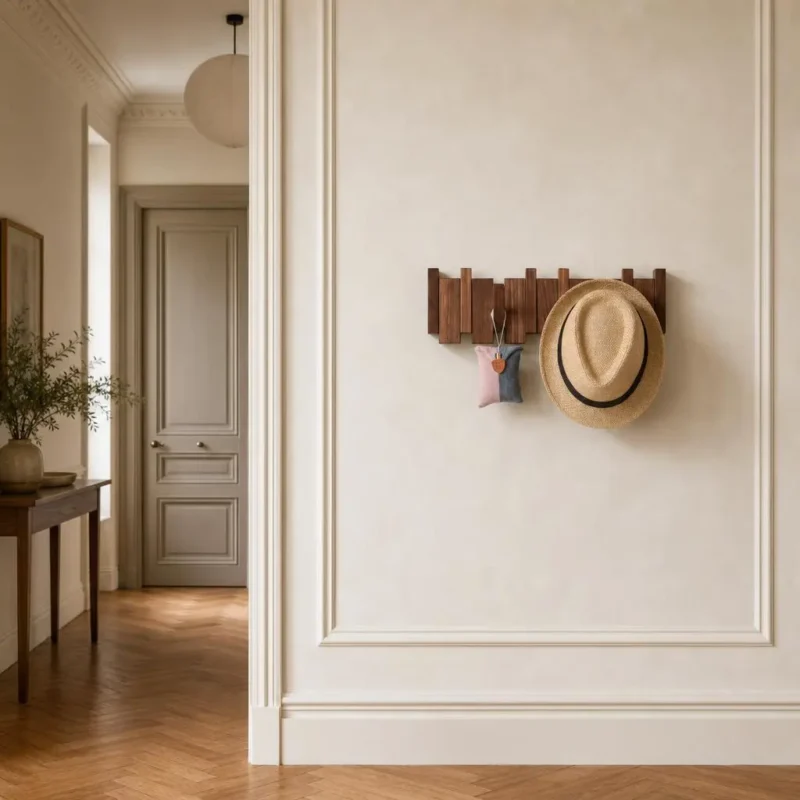 Porte-manteau mural en bois foncé 4 crochets