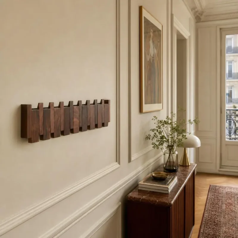 Porte-manteau mural bois foncé 8 crochets