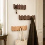 Porte-manteau mural bois foncé 8 crochets