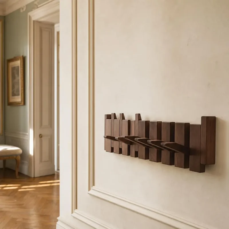Porte-manteau mural bois foncé 8 crochets