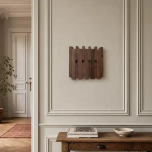 Porte-manteau mural en bois foncé format carré compact