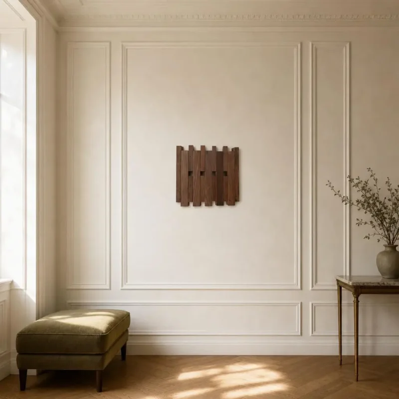Porte-manteau mural en bois foncé format carré compact