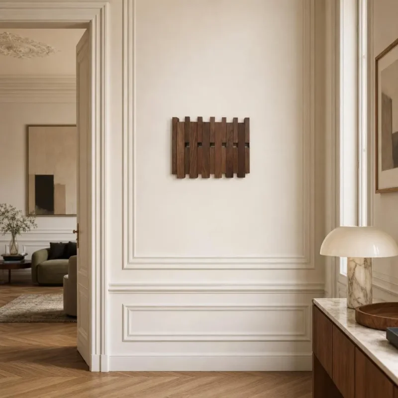 Porte-manteau mural en bois foncé massif 12 crochets