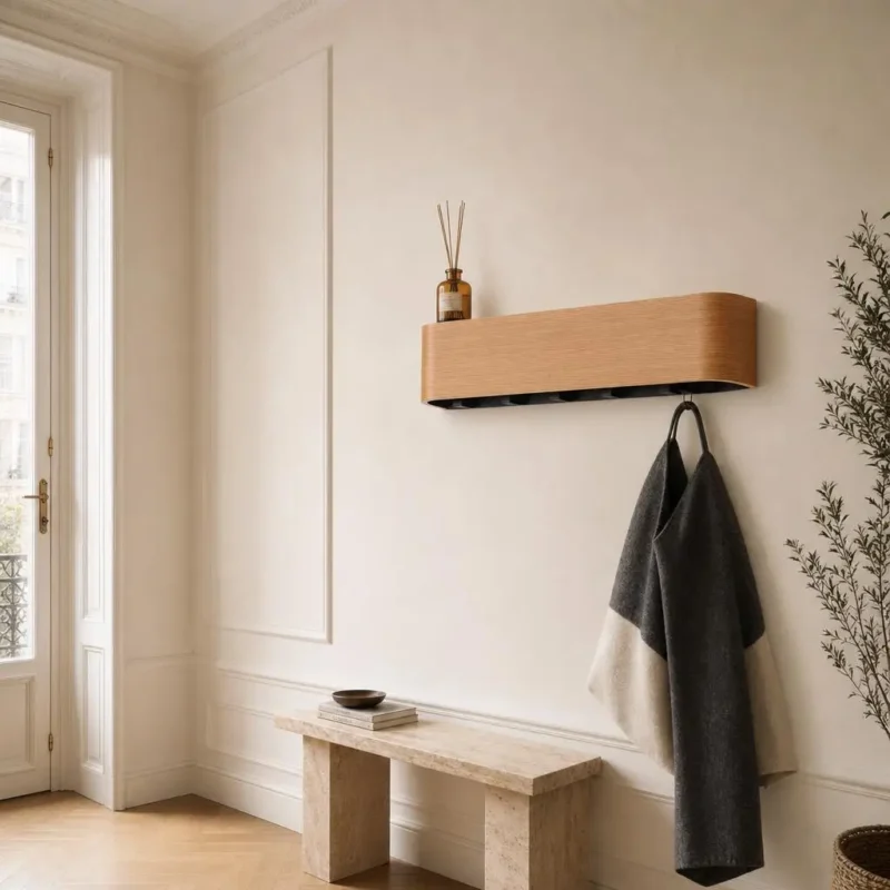 Porte-manteau mural en bois naturel