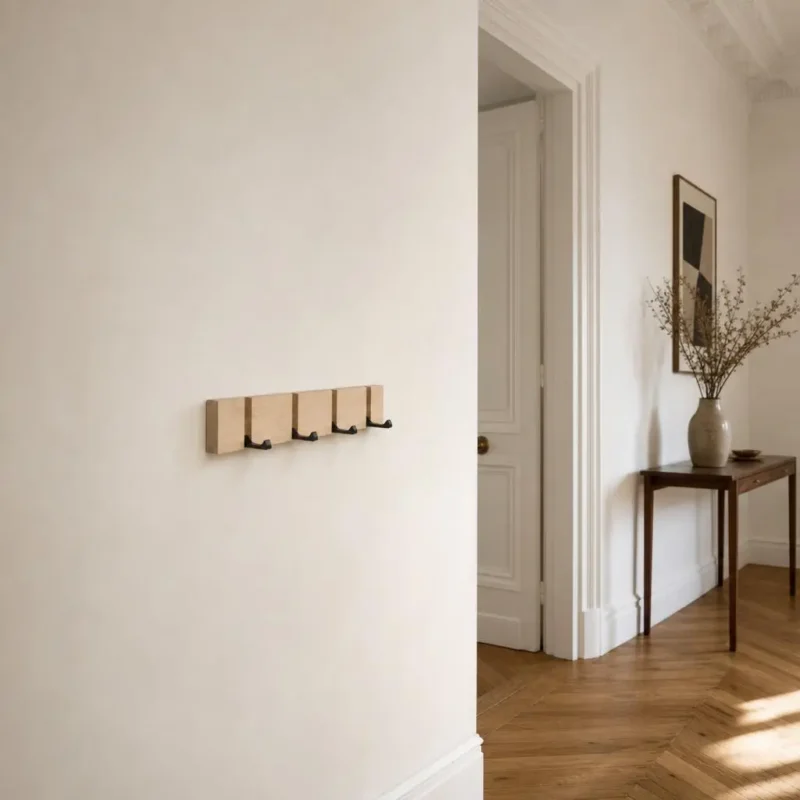 Porte-manteau mural en bois naturel 4 crochets pliants