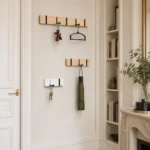 Porte-manteau mural en bois naturel 4 crochets pliants