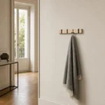 Porte-manteau mural en bois naturel 4 crochets pliants