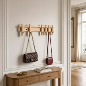 Porte-manteau mural bois naturel 6 crochets