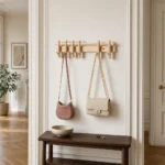 Porte-manteau mural bois naturel 6 crochets