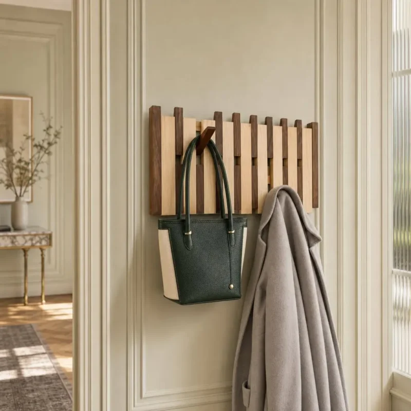 Porte-manteau mural en bois naturel clair