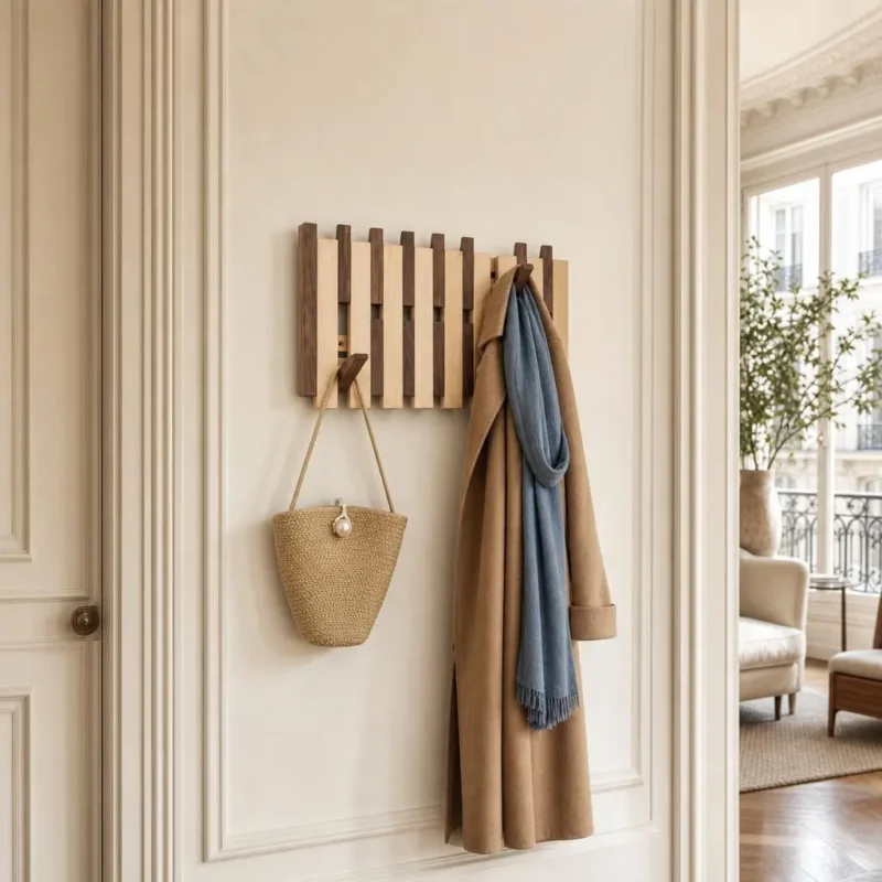 Porte-manteau mural en bois naturel clair