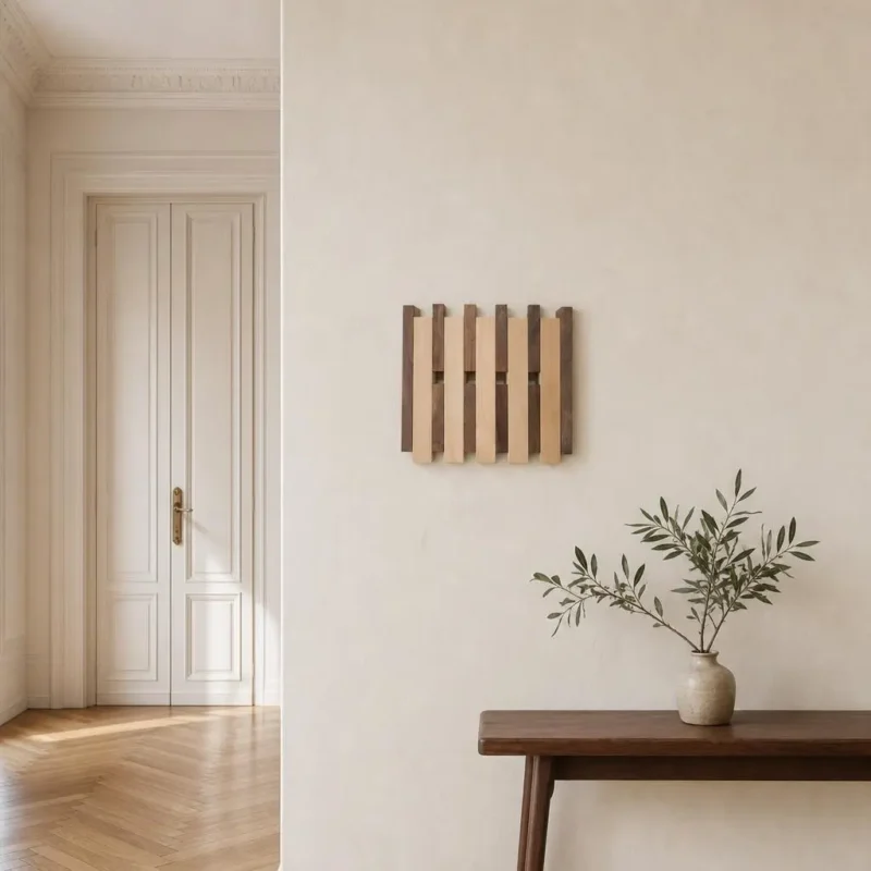 Porte-manteau mural en bois naturel compact double couche