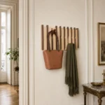 Porte-manteau mural en bois naturel compact double couche