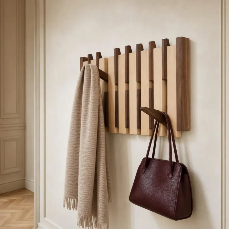 Porte-manteau mural en bois naturel compact double couche