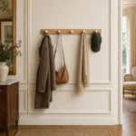Porte-manteau mural bois naturel crochets blancs