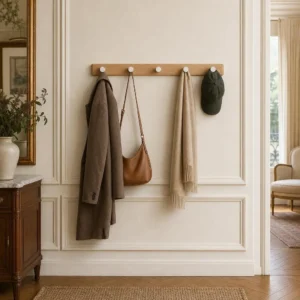 Porte-manteau mural bois naturel crochets blancs