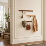 Porte-manteau mural bois naturel crochets blancs
