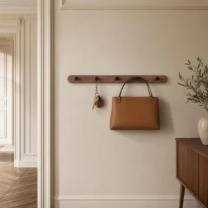 Porte-manteau mural bois naturel crochets noirs