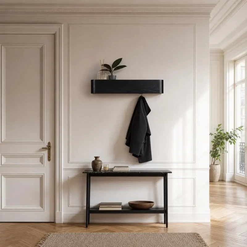 Porte-manteau mural bois noir mat