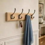 Porte-manteau mural bois vieillit 4 crochets