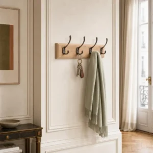 Porte-manteau mural bois vieillit 4 crochets