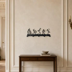 Porte-manteau mural bonhomme en métal noir 7 crochets