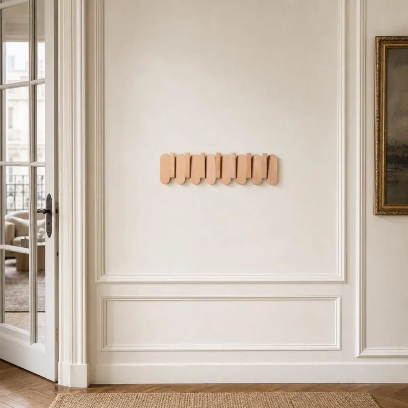 Porte-manteau mural en chêne clair 7 crochets