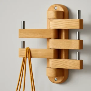 Porte-manteau mural design en bois clair, forme originale