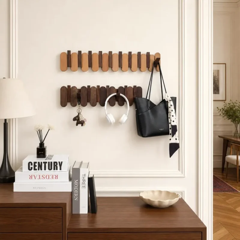 Porte-manteau mural deux bois 4 crochets