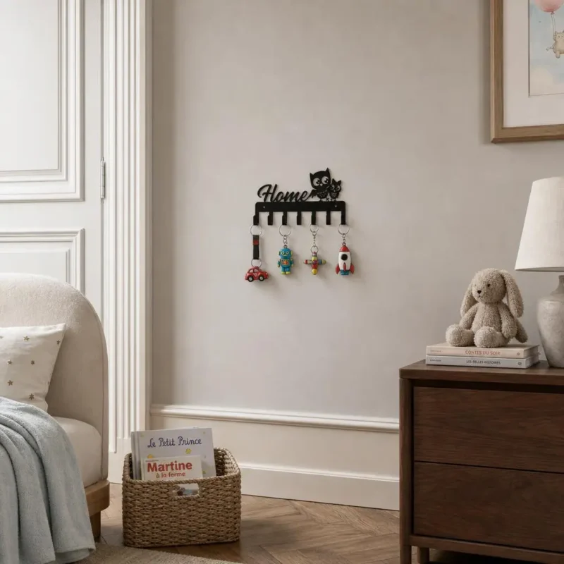 Porte-manteau mural enfant métal 7 crochets hiboux